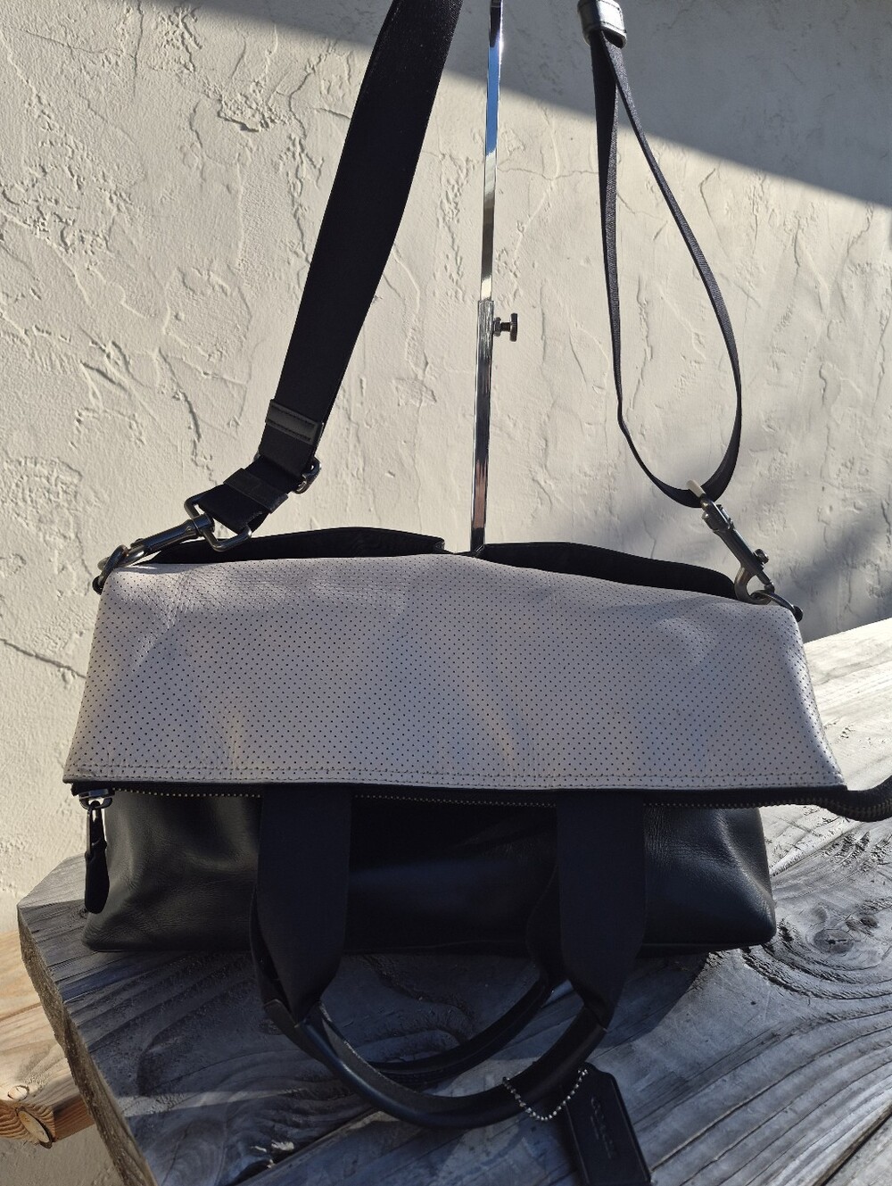 Coach Charles Perforated Leather Fold-Over Tote Bag - Picture 7 of 10